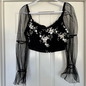Jet Black floral embroidered SHEIN CURVE blouse